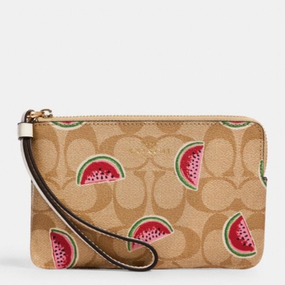 COACH Corner Zip Wristlet With Watermelon print